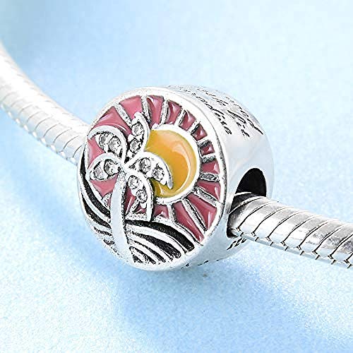Charm Anhänger,Sommersonnenrot Emaille Sea Wave Kokosnussbaum 925 Sterling Silber Feine Anhänger Armband Schmuck Machen Mädchen Teenager Diy Best Gift Fit Original Charm von YsKYCs