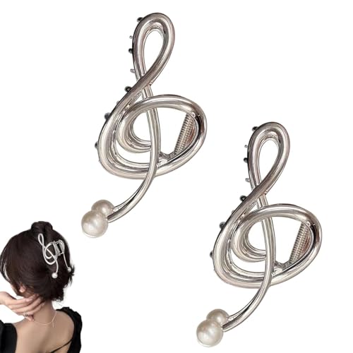 Violinschlüssel-Haarspange, Violinschlüssel, Violinschlüssel, Musiknoten-Haarspange mit Perle für dicke, dünne Haardekorationen (Silber) von Ysaca