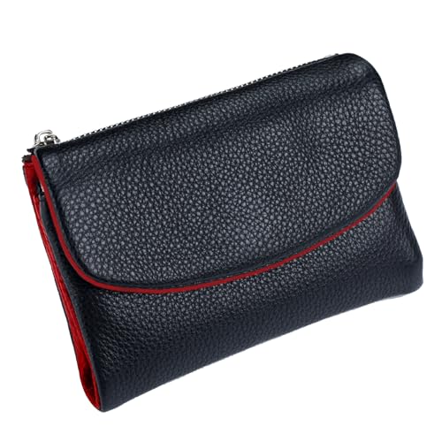 Ysaca Unisex-Geldbörse aus genarbtem Leder, schmal, echtes Vollnarbenleder, Münzfächer mit doppeltem Reißverschluss, 6 Kartenfächern und Geldteiler, kratzfest, wasserabweisendes Design, schwarz/rot von Ysaca