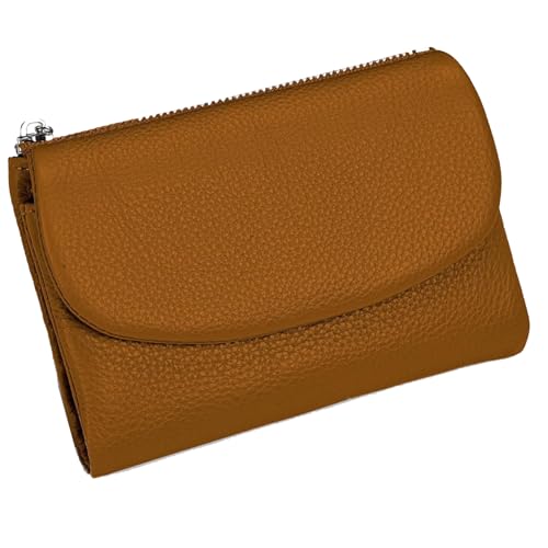 Ysaca Unisex-Geldbörse aus genarbtem Leder, schmal, echtes Vollnarbenleder, Münzfächer mit doppeltem Reißverschluss, 6 Kartenfächern und Geldteiler, kratzfest, wasserabweisendes Design, braun, 13.5*3 von Ysaca