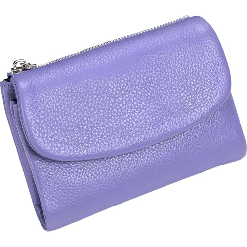 Ysaca Unisex-Geldbörse aus genarbtem Leder, schmal, echtes Vollnarbenleder, Münzfächer mit doppeltem Reißverschluss, 6 Kartenfächern und Geldteiler, kratzfest, wasserabweisendes Design, violett, 13.5 von Ysaca