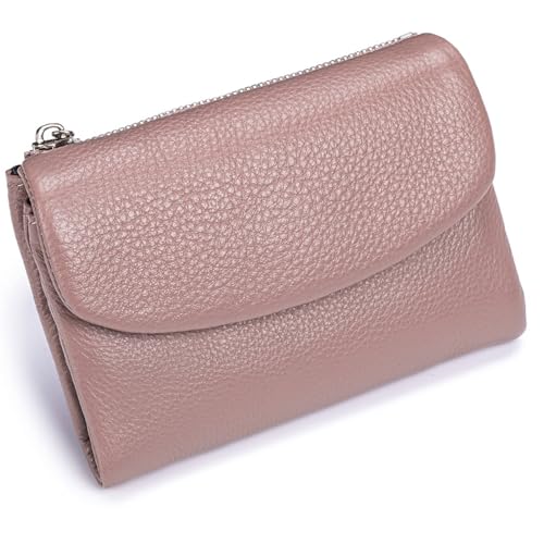 Ysaca Unisex Pebble Leather Wallet Echtes Leder Münzbörse mit Kreditkartenfach & Bargeldfächern Kleine Kompakte Bifold Wallet für Männer & Frauen, rose, 9.5*13.5*3cm, Modern von Ysaca