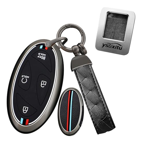 Ysbxitu 5/7 Tasten Metall Fernbedienung Schlüsselanhänger Abdeckung mit Schlüsselanhänger passend für Hyundai Ioniq 6 Azera Grandeur GN7 Kona EV 2023 2024, 7 Knöpfe, schwarz, Medium von Ysbxitu