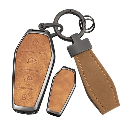 Ysbxitu Smart Autoschlüssel in Metall,Auto Zubehör kompatibel mit BYD Atto 3 / Han/Tang/Dolphin/Yuan/Seal kratzfestes-Schlüsselgehäuse,Universalabdeckung 4 Tasten C Braun von Ysbxitu
