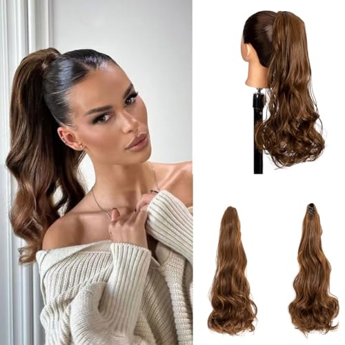 Claw Ponytail Extension Hair Piece Elastic Drawstring Synthetic Hair Ponytail Extension for Women (B-Light Brown, Curly45cm) von Ysdqs Hair