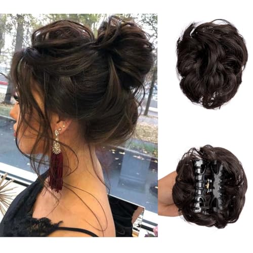 Haarklammer, unordentlicher Dutt, zerrissene Hochsteckfrisuren, Haarverlängerung, elastisches Haarband, lockiges Haar, Dutt, Haargummi für Damen, Braun/Schwarz Haarklammer, unordentlicher Dutt, zerrissene Hochsteckfrisuren, Haarverlängerung, elastisches Haarband, lockiges Haar, Dutt, Haargummi für Damen, Braun/Schwarz von Ysdqs Hair