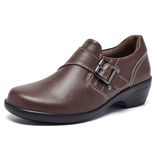 Ysekloiy Damen-Loafer, bequem, Leder, Slipper, Loafer, Business, Büro, lässig, elegante Schuhe, Braun, 40 EU von Ysekloiy