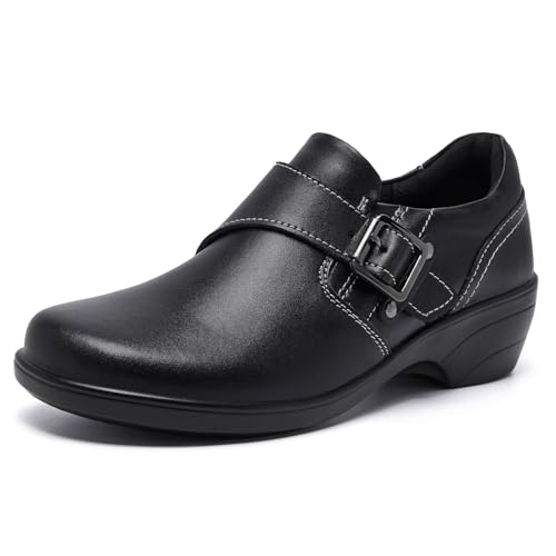 Ysekloiy Damen-Loafer, bequem, Leder, Slipper, Loafer, Business, Büro, lässig, elegante Schuhe, Schwarz, 37.5 EU von Ysekloiy