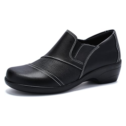 Ysekloiy Loafer für Damen, bequem, Leder, Schlupfschuhe für Büro, Business, Schwarz, 36 EU von Ysekloiy