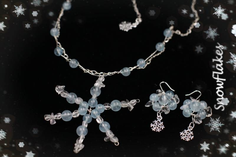 Blautopas Schmuckset, Sterling Silber Halskette, Ohrringe, Schneeflocke Geburtsstein von YseraJewelry