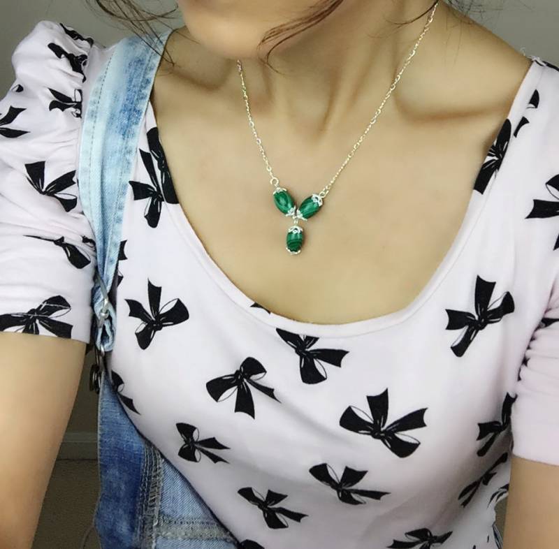 Natürliche Malachit Halskette, Grüne Edelstein Tropfen Anhänger, Sterling Silber St.patrick Halskette von YseraJewelry