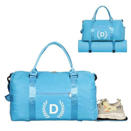 Turnbeutel für Damen, personalisierte Seesack mit Schuhfach, Sporttasche für Yoga & Tanz mit Nasstasche und Mattenriemen, Aquablue, D von Ysfensha