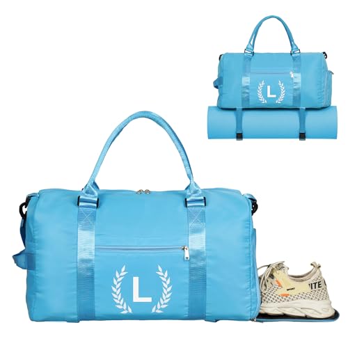 Turnbeutel für Damen, personalisierte Seesack mit Schuhfach, Sporttasche für Yoga & Tanz mit Nasstasche und Mattenriemen, Aquablue, L von Ysfensha