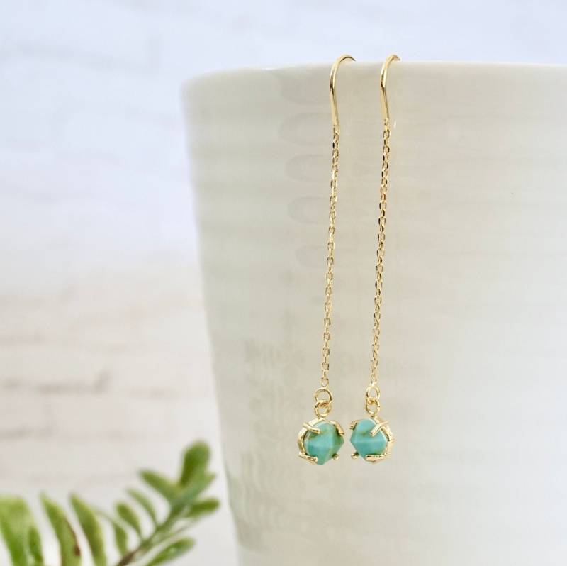 Türkis Einfädler Ohrringe Lange Gold Zierliche Blauer Stein Baumeln Ohrring Ohr Threader Jugendlich Geschenk von YsmDesigns