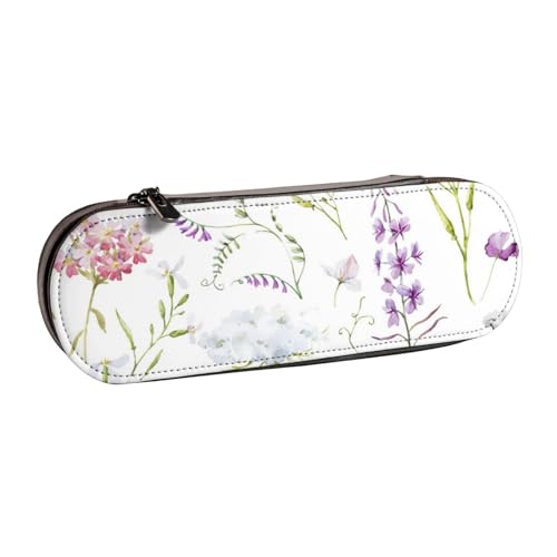 YsoLda Federmäppchen, Federmäppchen, tragbares Federmäppchen, Ledertasche für das Schulbüro, Aquarell-Blumen-Wildblumen von YsoLda