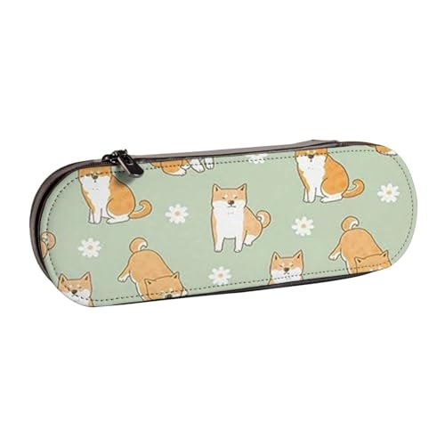 YsoLda Federmäppchen, Federmäppchen, tragbares Federmäppchen, Ledertasche für das Schulbüro, Shiba Inu Hund, Gänseblümchen-Blumenmuster von YsoLda