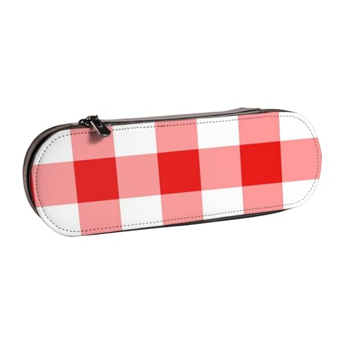 YsoLda Federmäppchen, Federmäppchen, tragbares Federmäppchen, Ledertasche für das Schulbüro, rot-weißes Gingham-Muster von YsoLda