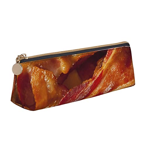 YsoLda Federmäppchen,Delicious Bacons Dreieckiges Stiftetui, tragbares Federmäppchen aus Leder für das Schulbüro von YsoLda