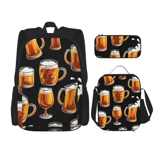 YsoLda Rucksack-Set, Schultasche, Büchertasche, Rucksack, 3-teiliges Set mit Lunchtasche, Federmäppchen,Bierglas von YsoLda