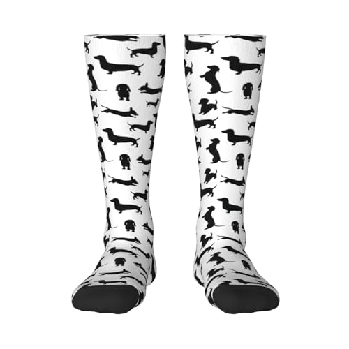 YsoLda Strümpfe Kompressionsstrümpfe Unisex Kniestrümpfe Sportsocken 55CM für Reisen,Monochrome Dackel von YSOLDA