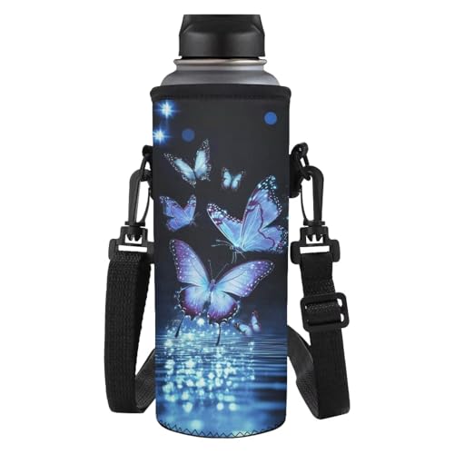 Yspwyqan Blaue Schmetterlings-Wasserflaschen-Tragetasche, Schultertasche mit gepolstertem Schultergurt, leicht zu tragen, Fitness-Zubehör, 1,2 l Wasserbecher für Männer und Frauen, Wandern, Camping Yspwyqan Blaue Schmetterlings-Wasserflaschen-Tragetasche, Schultertasche mit gepolstertem Schultergurt, leicht zu tragen, Fitness-Zubehör, 1,2 l Wasserbecher für Männer und Frauen, Wandern, Camping von Yspwyqan