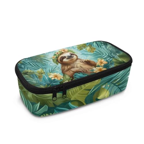 Yspwyqan Große Aufbewahrungstasche für Stifte, tragbar, breite Öffnung, Federmäppchen mit Fächern, Klassenzimmer-Zubehör, nützlich, niedliche Stiftebox für Mädchen und Jungen, Faultier-Aufdruck von Yspwyqan