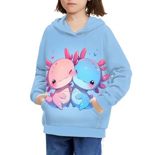 Ystardream Kapuzenpullover für Teenager und Mädchen, mit Tasche, langärmelig, Süßes blaues Axolotl, 6-7 Jahre von Ystardream
