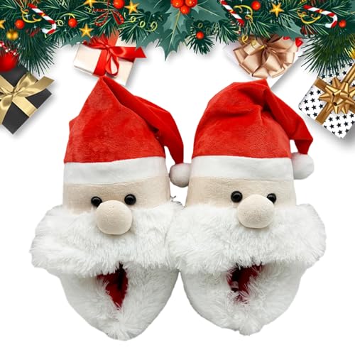 Rote Weihnachtsmann-Hausschuhe,Warme Hausschuhe mit Cartoon-Weihnachtsmann - Rutschfeste weiche Unisex-Hausschuhe, warme Cartoon-Hausschuhe von Ysvnlmjy