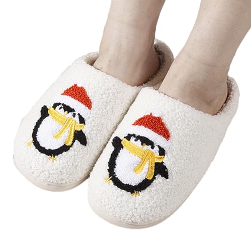Weihnachtshausschuhe Pinguin | Niedliche flauschige Plüschhausschuhe im Pinguin-Design für Damen im Innenbereich,Flauschige Winterhausschuhe, süße warme Hausschuhe, süße Plüschhausschuhe von Ysvnlmjy
