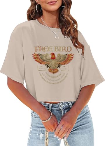 Damen Sommer Cropped T-Shirts Lustig Rock and Roll Country Music Graphic Print Tees Kurzarm Casual Crop Tops, Braun-1, X-Groß von Ytboerly