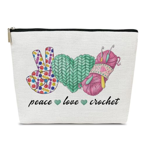 Ythuil Häkel-Geschenke, Make-up-Tasche, Häkelgeschenke für Häkelliebhaber, Häkel-Stricker, Geschenke für Frauen, Peace-Love, Häkel-Make-up-Kosmetiktasche für Geldbörse, Mehrfarbig von Ythuil