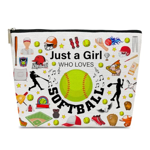 Ythuil Softball-Geschenke, Make-up-Tasche, Geschenke für Softball-Spieler, Team-Trainer-Liebhaber, Frauen, Softball-Mama-Geschenke, Softball-Zubehör, nur ein Mädchen, das von Ythuil