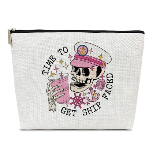 Ythuil Time to Get Ship Faced Make-up-Tasche, Kreuzfahrt-Geschenke für Frauen, Reiseliebhaber, Freunde, Mädchen, Ausflugsgeschenke, Skelett-Kosmetiktasche für Geldbörse, lustige Gothic-Make-up-Tasche von Ythuil