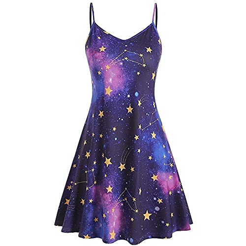 Sun Moon Star Print Kleid für Frauen Plus Size Ärmelloses Schultergurtkleid Casual Beach Sling Sommerkleid A-Linienrock von Yu Liao