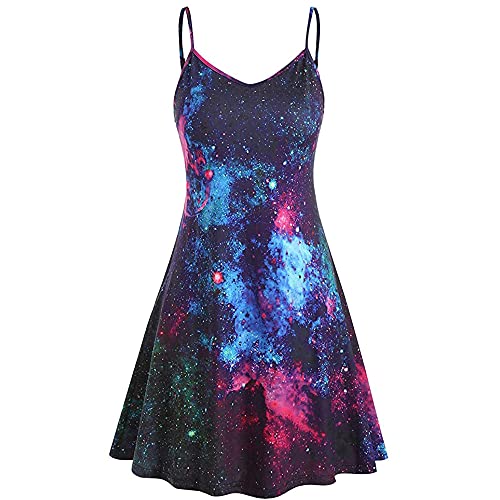 Sun Moon Star Print Kleid für Frauen Plus Size Ärmelloses Schultergurtkleid Casual Beach Sling Sommerkleid A-Linienrock von Yu Liao