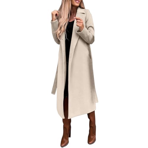 Women's Long Pea Coat Winter Casual Faux Wool Cardigan Trench Overcoat Fashion Solid Color Notched Lapel Collar Blazer Coat Belted Long Jacket Outerwear von Yu Liao