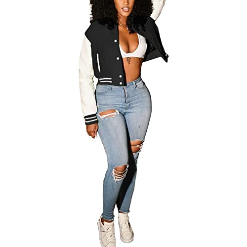 Yu Liao Damen Baseball Letterman Jacke Langarm College-Baseballmantel Crop Streetwear Baseballjacke Mädchen College-Jacke von Yu Liao