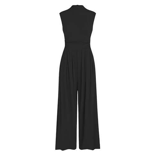 Yu Liao Frauen Sommer Jumpsuits ärmellos Mock Hals solide lose hohe Taille breite Bein Hosen Romper mit Taschen ein Stück Dressy Casual Outfit von Yu Liao