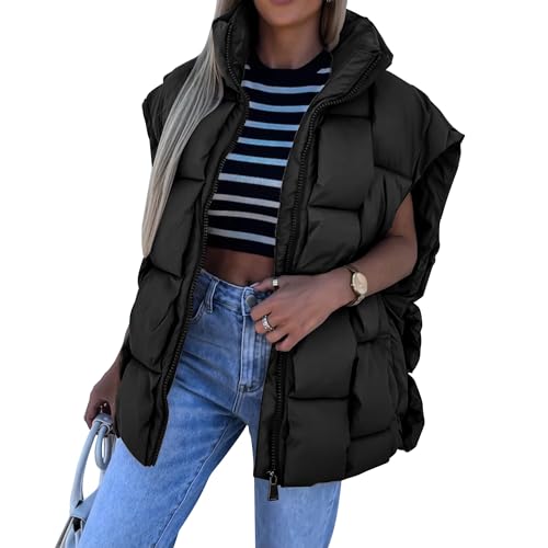 Yu Liao Women Puffer Vest Oversized Lightweight Zip Up Stand Collar Fly Sleeve Insulated Quilted Padded Puffy Gilet Jacket Herbst Winter Mäntel Outwear von Yu Liao