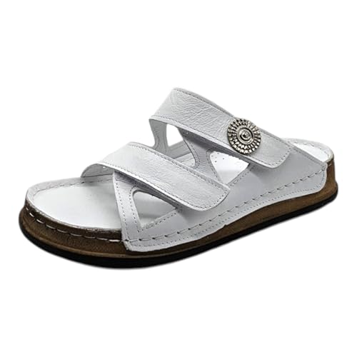 Yu&Luk Damen Pantoletten mit Klettverschlus Hochwertige Sandale Sandalette (Weiß, EU Schuhgrößensystem, Erwachsene, Damen, Numerisch, M, 39) von Yu&Luk