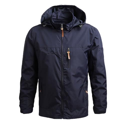 Herren Softshell Jacke Übergangsjacke Leichte Windbreaker Wasserabweisende Shell Abnehmbare Kapuze Outdoor Wandern Fahrrad Mantel (DE/NL/SE/PL, Alphanumerisch, M, Regular, Regular, Dunkelblau) von YuDiBYW