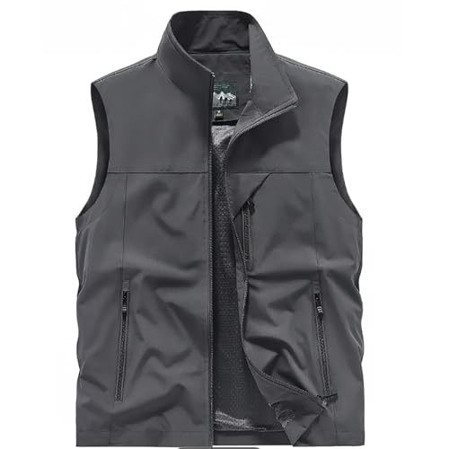 YuDiBYW Herren Leichte Softshell Weste Golfweste Wasserdichte Winddichte Outerwear ärmellose Jacke für Sport Wandern Laufen Arbeit Causal (DE/NL/SE/PL, Alphanumerisch, 4XL, Regular, Regular, Grau) von YuDiBYW