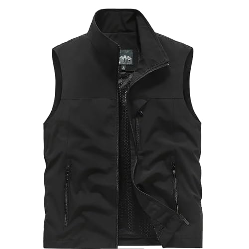 YuDiBYW Herren Leichte Softshell Weste Golfweste Wasserdichte Winddichte Outerwear ärmellose Jacke für Sport Wandern Laufen Arbeit Causal (DE/NL/SE/PL, Alphanumerisch, 5XL, Regular, Regular, Schwarz) von YuDiBYW