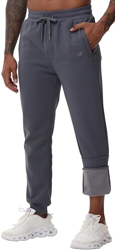YuKaiChen Fleece-Jogginghose für Herren Warme Gefütterte Trainingshose Stretch Sporthose Winter Verdickte Sweathose mit Reißverschluss-Taschen Grau Größe XXL von YuKaiChen