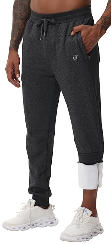 YuKaiChen Fleece-Jogginghose für Herren Warme Gefütterte Trainingshose Stretch Sporthose Winter Verdickte Sweathose mit Reißverschluss-Taschen Kohlegrau Größe L von YuKaiChen