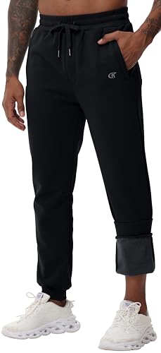YuKaiChen Fleece-Jogginghose für Herren Warme Gefütterte Trainingshose Stretch Sporthose Winter Verdickte Sweathose mit Reißverschluss-Taschen Schwarz Größe L von YuKaiChen