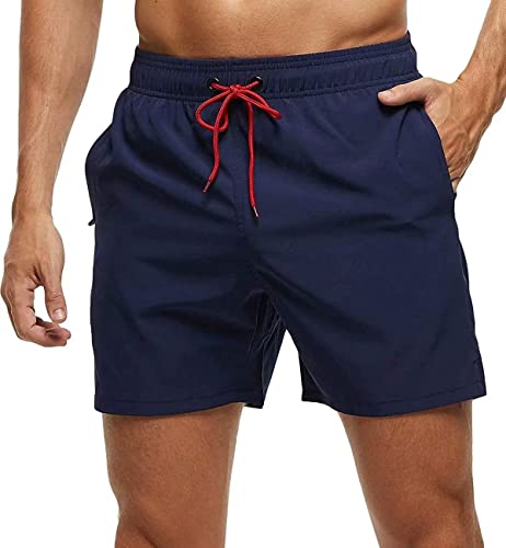 YuKaiChen Herren Badehose Quick Dry Beach Shorts Casual Running Gym Shorts mit Reißverschlusstaschen und Mesh-Futter Gr. XXL, navy von YuKaiChen