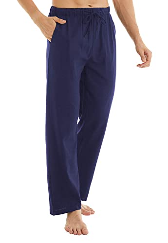 YuKaiChen Herren Baumwoll Leinenhose Loose Fit Yoga Hosen Freizeithose für Strandhose Blau XL von YuKaiChen