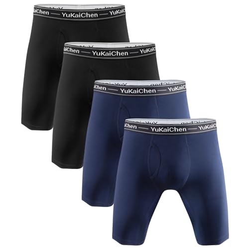YuKaiChen Boxershorts Herren Bambus Unterhosen Männer Retroshorts Herren Langes Beine Atmungsaktive ohne einschneidenden Gummibund 4er Pack Schwarz Tiefblau M von YuKaiChen