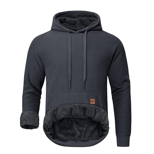 YuKaiChen Herren Fleece Hoodie Dicker Pullover Sherpa Gefüttert Waffel Außenstoff Winter Warmer Sweatshirt mit Känguru Tasche Dunkelgrau X-Large von YuKaiChen